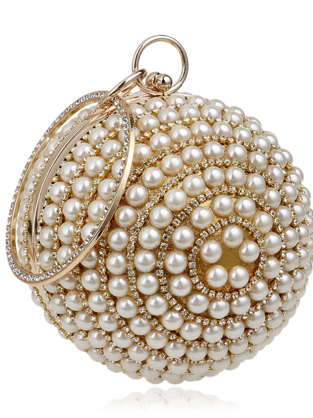 Pearl Embellished Gold Sphere Evening Clutch